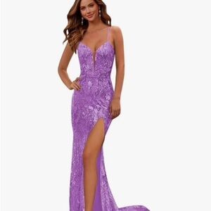 Amazon Essentials Purple Embellished Slit Gown